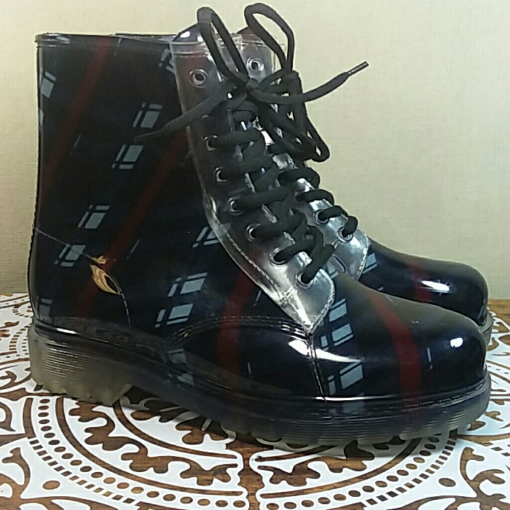Henry Ferrera Sue plaid lace up rain boots